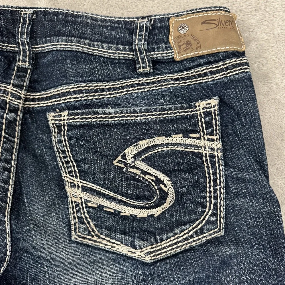Silver Jeans Co Suki Mid Slim Boot Dark Wash Womens 34x33 Curvy Stretch Denim